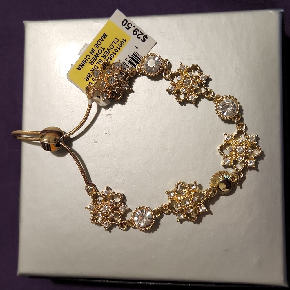 CHARTER CLUB Gold-Tone Crystal Flower Slider Bracelet